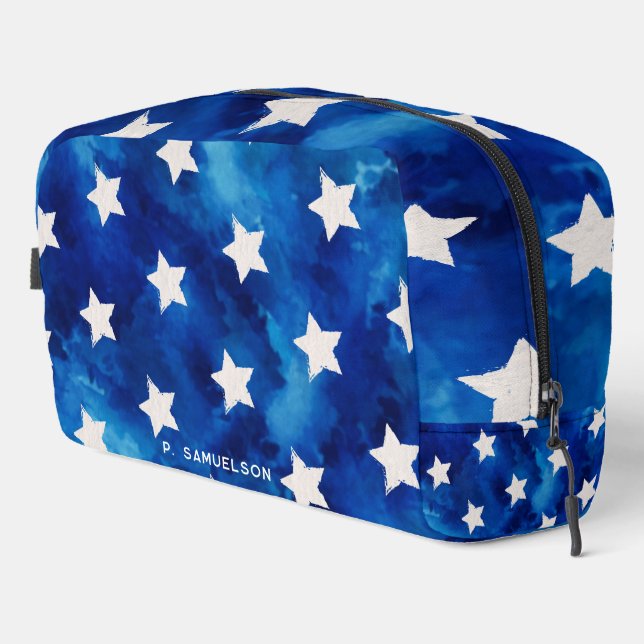 Personalized Stars Blue Tie Dye Family Event Dopp Kit (Right Corner)