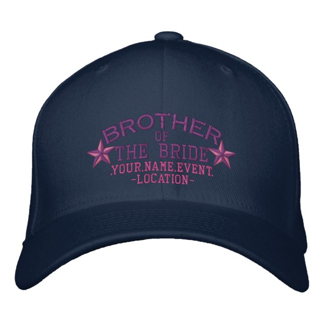 Personalized Stars Brother of the Bride in Pink Embroidered Baseball Cap (Front)