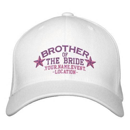 Personalized Stars Brother of the Bride in Pink Embroidered Baseball Cap