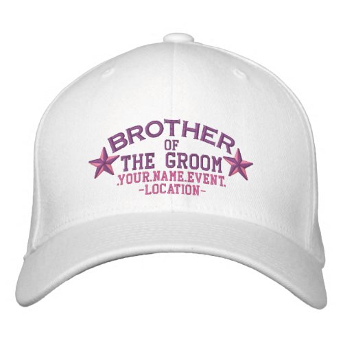 Personalized Stars Brother of the Groom in Pink Embroidered Baseball Cap