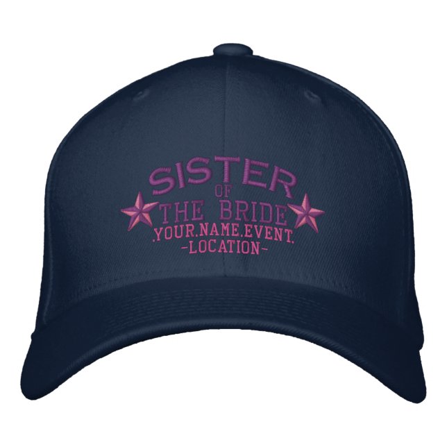 Personalized Stars Sister of the Bride in Pink Embroidered Baseball Cap (Front)