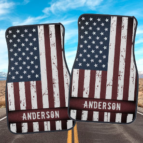 Personalized Stars Stripes Patriotic American Flag Car Floor Mat