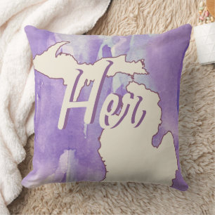 Personalized State Michigan Purple Watercolor Throw Pillow
