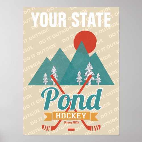 Personalized State Retro Pond Hockey Do It Outside Poster