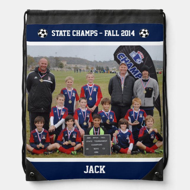 Personalized State Soccer Champs Blue Sling Bag (Front)