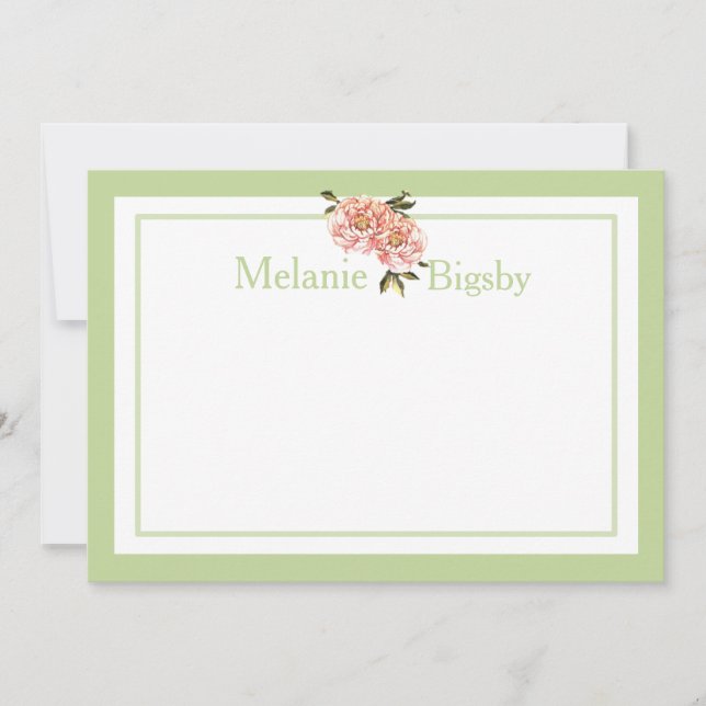 Personalized Stationary Cards Pink Green Floral (Front)
