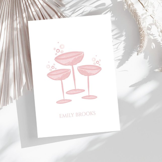 Personalized Stationary Pink Champagne Glasses Thank You Card (Creator Uploaded)