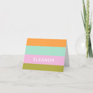 Personalized Stationery Bright Pastel Cute Striped Letterpress Thank You Card