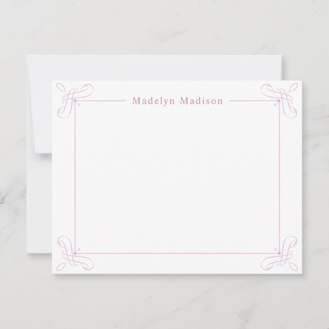 Personalized Stationery Chic Pink Ditzy Floral Note Card (Front)
