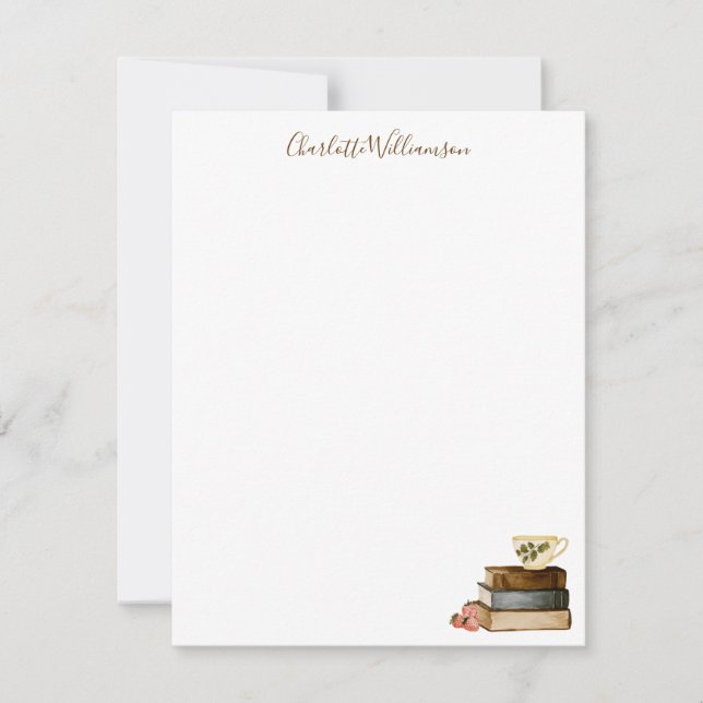 Personalized Stationery Cozy Book Lover Watercolor Note Card (Front)