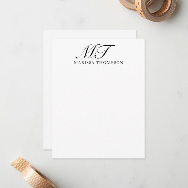 Personalized Stationery Elegant Script Monogrammed Note Card (Front/Back In Situ)