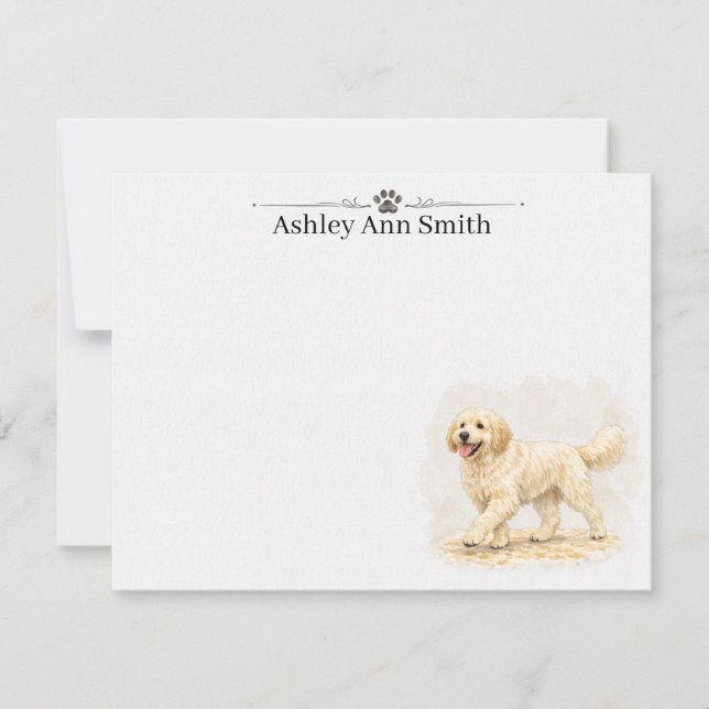 Personalized Stationery Golden Doodle Note Cards (Front)