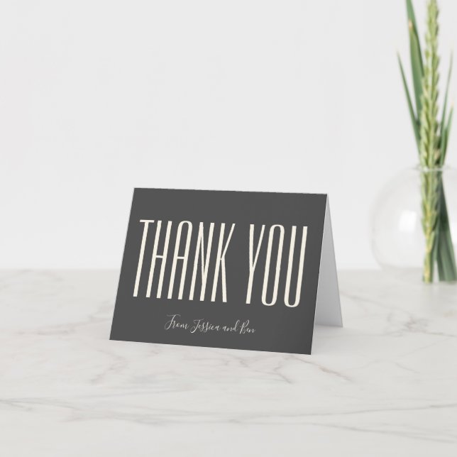 Personalized Stationery Modern Black Elegant Names Thank You Card (Front)