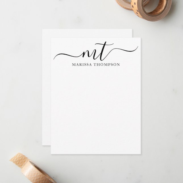 Personalized Stationery Modern Script Monogrammed Note Card (Front/Back In Situ)