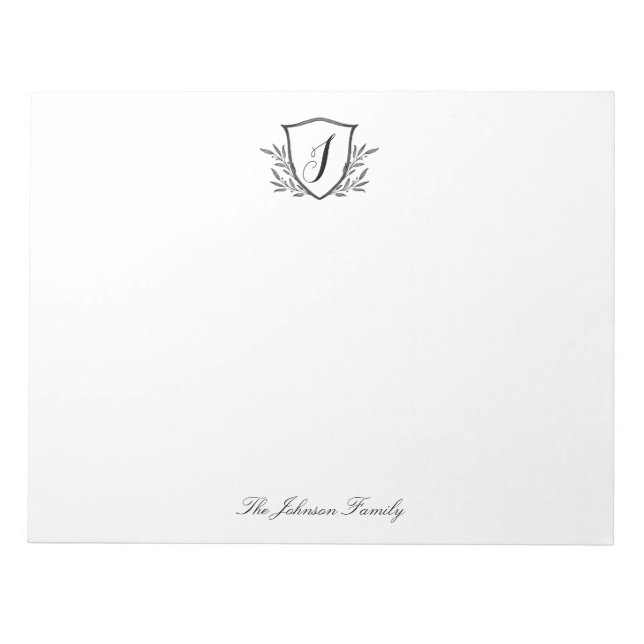 Personalized Stationery Monogram Crest Large Notepad (Front)