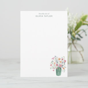 Personalized Stationery Name Hand-Painted Floral  Note Card
