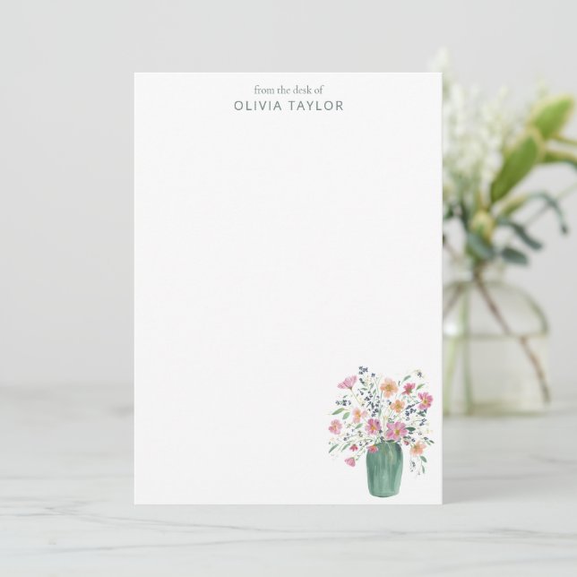 Personalized Stationery Name Hand-Painted Floral  Note Card (Standing Front)