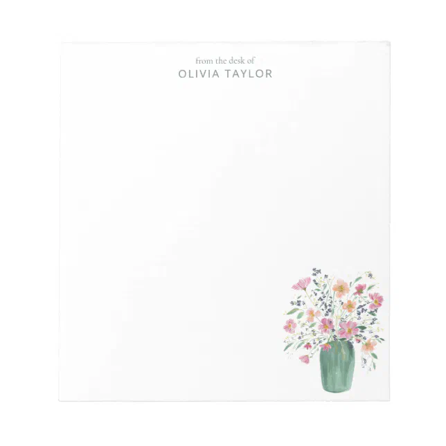 Personalized Stationery Name Hand-Painted Floral Notepad | Zazzle