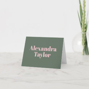 Personalized Stationery Name Pink and Green Letterpress Thank You Card
