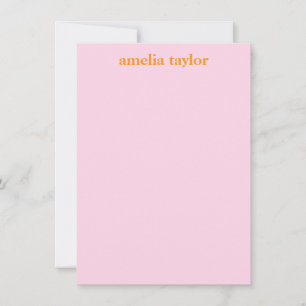 Personalized Stationery Name Teen Girl Pink Orange Note Card