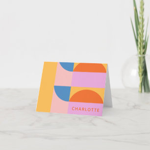 Personalized Stationery Name Vibrant Mod Geometric Note Card