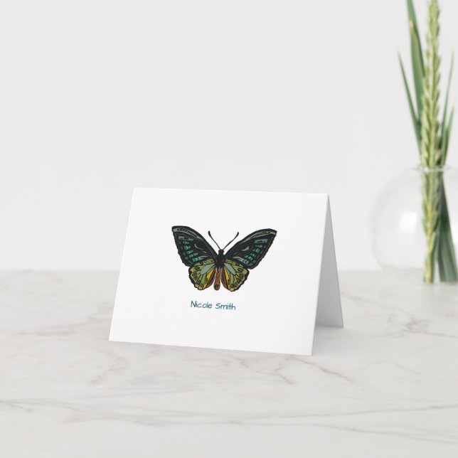 Personalized Stationery - Striking Green Butterfly Card (Front)