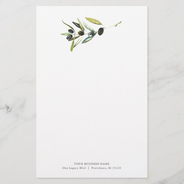 Personalized Stationery Watercolor Olive Branch (Front)