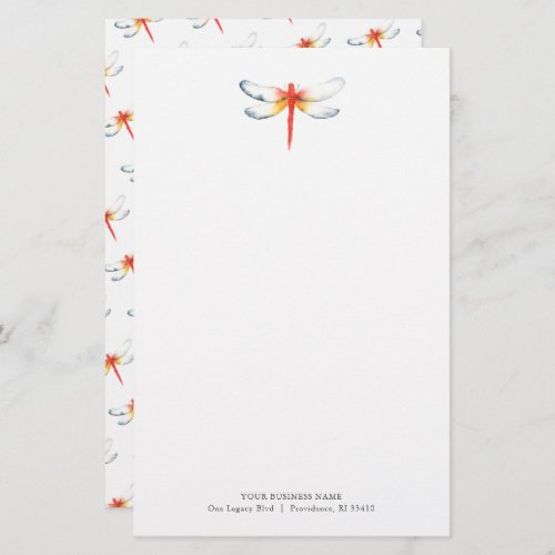 Personalized Stationery Watercolor Red Dragonfly