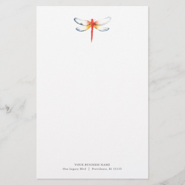Personalized Stationery Watercolor Red Dragonfly (Front)
