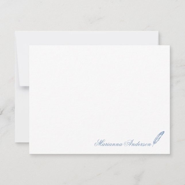 Personalized Stationery with Feather Writer Note Card (Front)