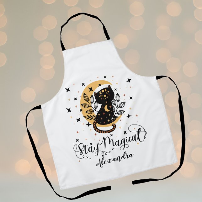 Personalized Stay Magical Black Cat Apron (Personalized Stay Magical Black Cat Apron)