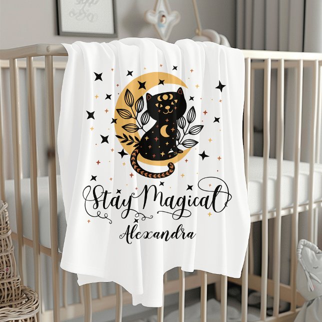 Personalized "Stay Magical" Black Cat Baby Blanket (Personalized "Stay Magical" Black Cat baby blanket )