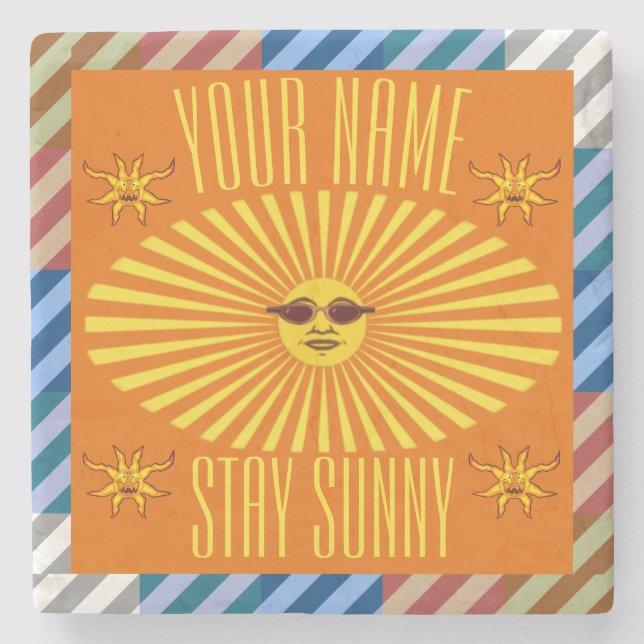 Personalized Stay Sunny Stone Coaster (Front)
