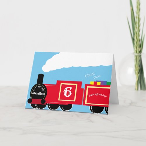 Personalized steam train 6th birthday card