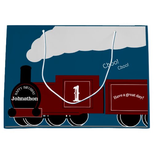 Personalized steam train birthday large gift bag