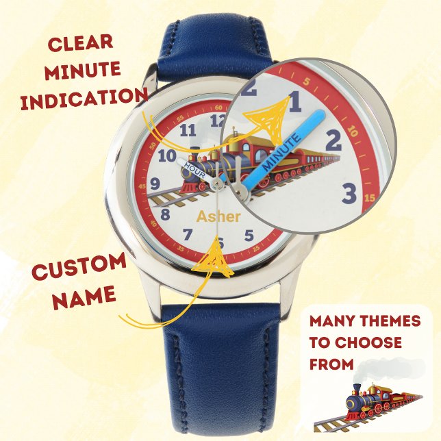 Personalized Steam Train Kids Learn to Tell Time Watch (Creator Uploaded)