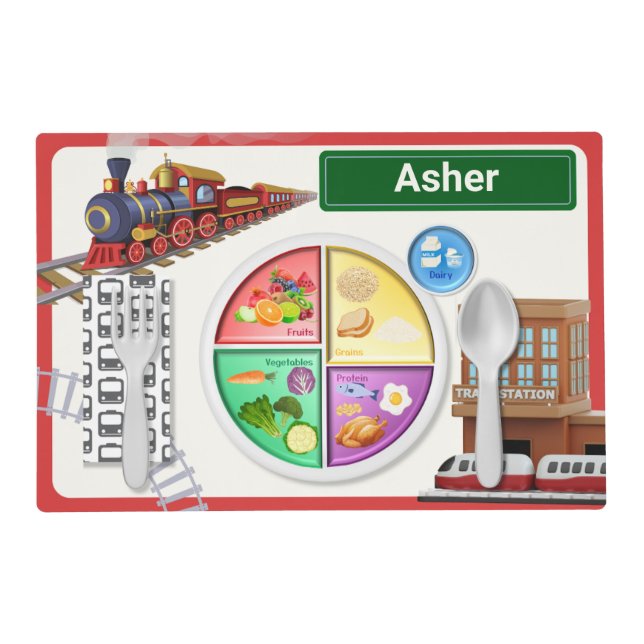 Personalized Steam Train with Healthy Plate Guide Placemat (Front)
