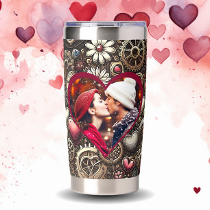 Personalized Steampunk Hearts, Flowers and Gears Insulated Tumbler