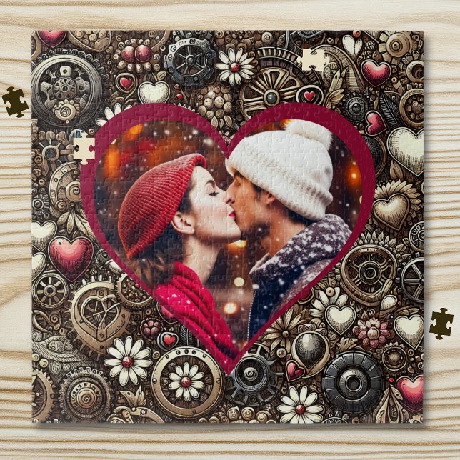 Personalized Steampunk Hearts, Flowers and Gears Jigsaw Puzzle (Creator Uploaded)