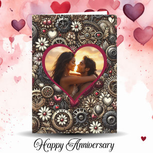 Personalized Steampunk Hearts Happy Anniversary Card