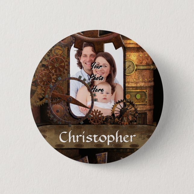 Personalized steampunk machinery button (Front)