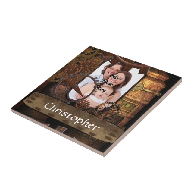 Personalized steampunk machinery ceramic tile (Side)