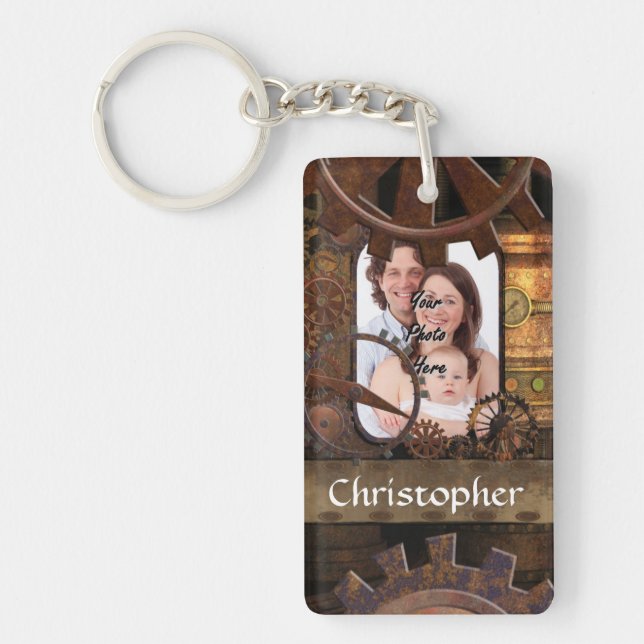 Personalized steampunk machinery keychain (Front)