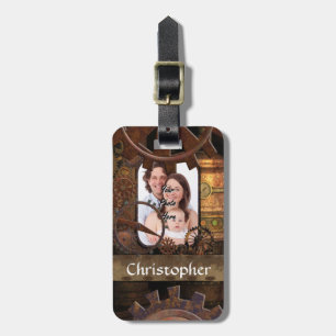 Personalized steampunk machinery luggage tag