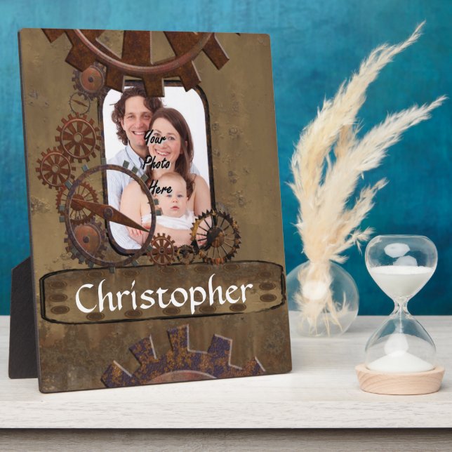 Personalized steampunk photo template plaque (Side)