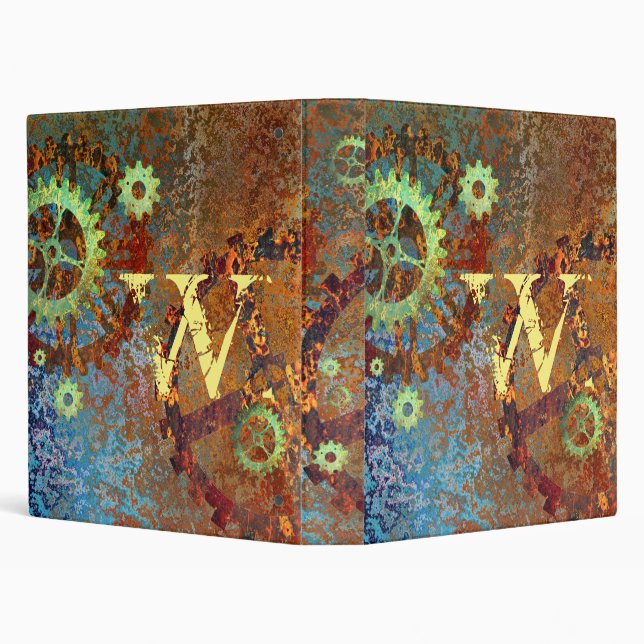 Personalized Steampunk Rusty Clockwork Gears 3 Ring Binder (Background)