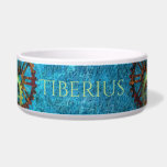 Personalized Steampunk Rusty Clockwork Gears  Bowl<br><div class="desc">Rusty Steampunk Cogwheels and gears against a vibrant verdigris blue background. Personalize it with your pet's name or give as a gift.</div>