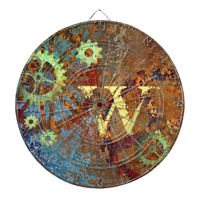 Personalized Steampunk Rusty Clockwork Gears Dart Board (Front)