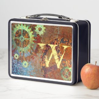 Personalized Steampunk Rusty Clockwork Gears Metal Lunch Box