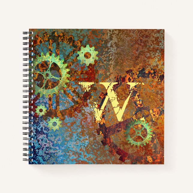 Personalized Steampunk Rusty Clockwork Gears Notebook (Front)